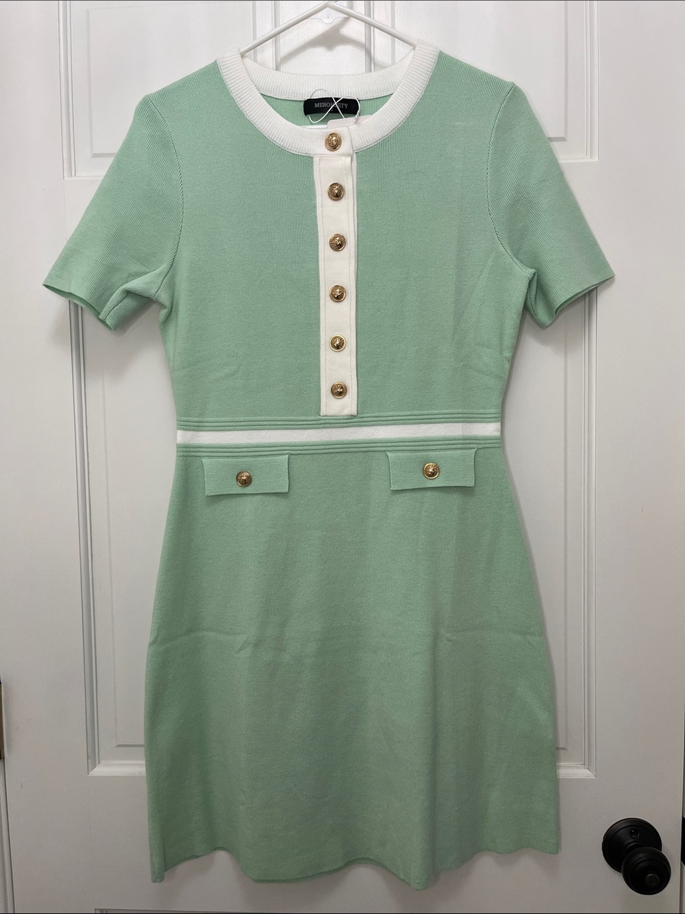 Merokeety Mint Green Knit Sweater Mini Dress Short Sleeves - Size Small NWT